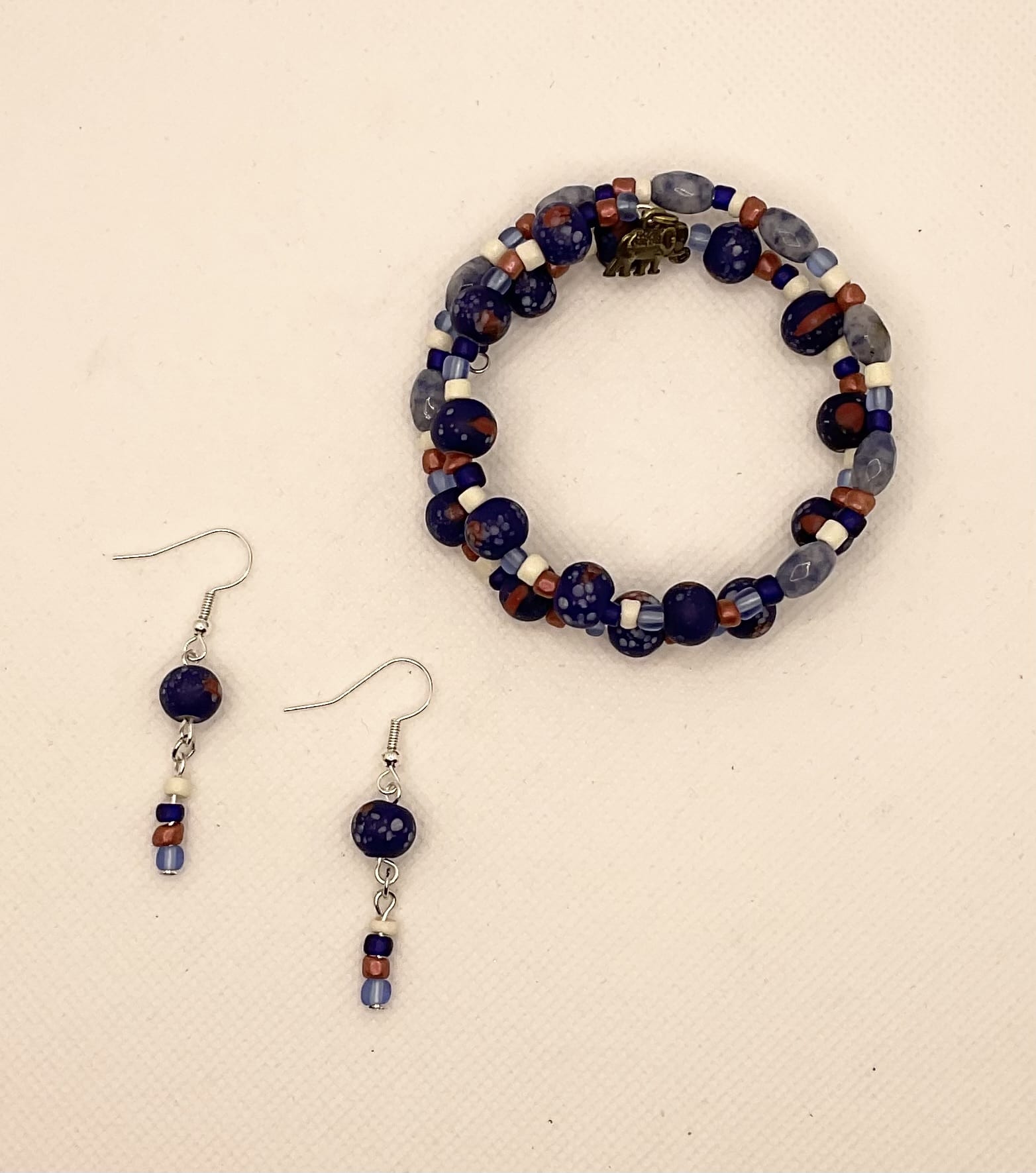 Zuri Love Bracelet and earrings Blue and Brown Set