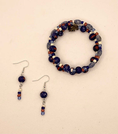 Zuri Love Bracelet and earrings Blue and Brown Set