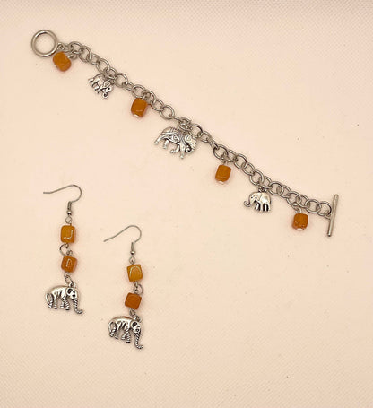 Zuri Love Bracelet and earrings Elephant Set