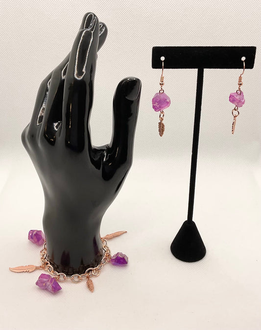 Zuri Love Bracelet and earrings Purple Rock Set