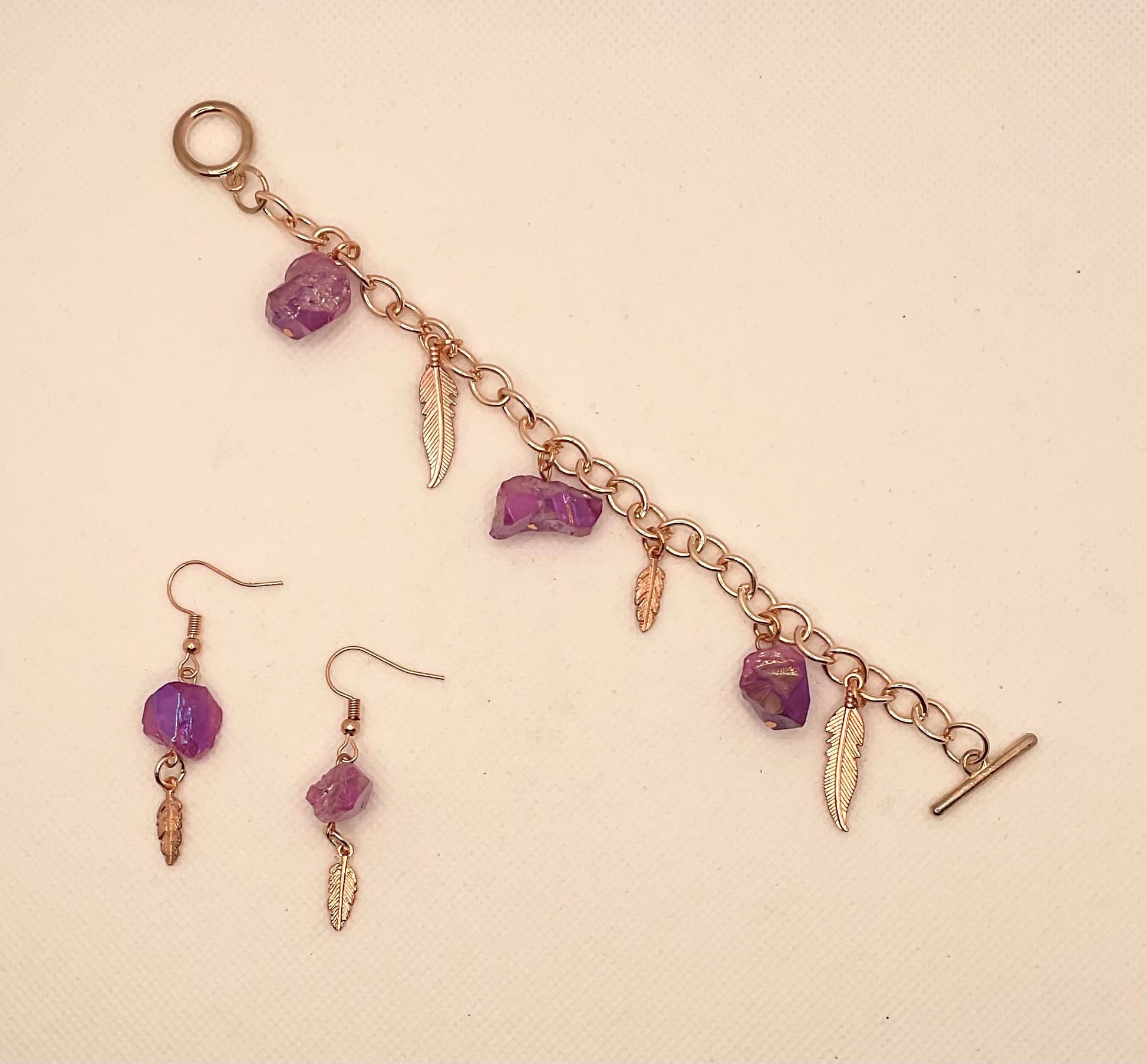 Zuri Love Bracelet and earrings Purple Rock Set