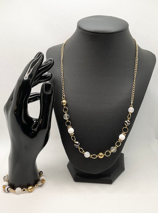 Zuri Love Bracelet and Necklace White and Gold Set