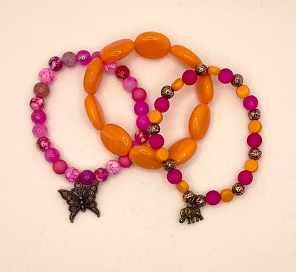 Zuri Love Bracelets Pink and Orange Layered Bracelets