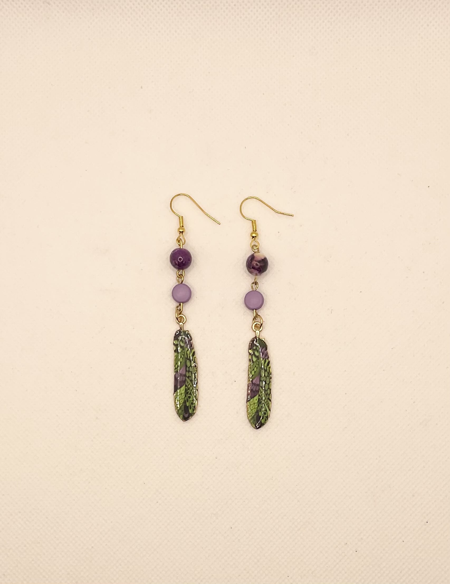 Zuri Love Earrings Green and Purple Feather Earrings Color Size