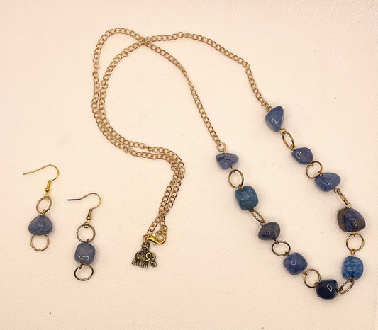 Zuri Love Necklace and earrings Blue Rock Set