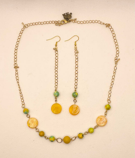 Zuri Love Necklace and earrings Lemon Lime Set