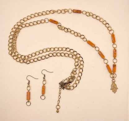 Zuri Love Necklace and earrings Orange and Gold Set