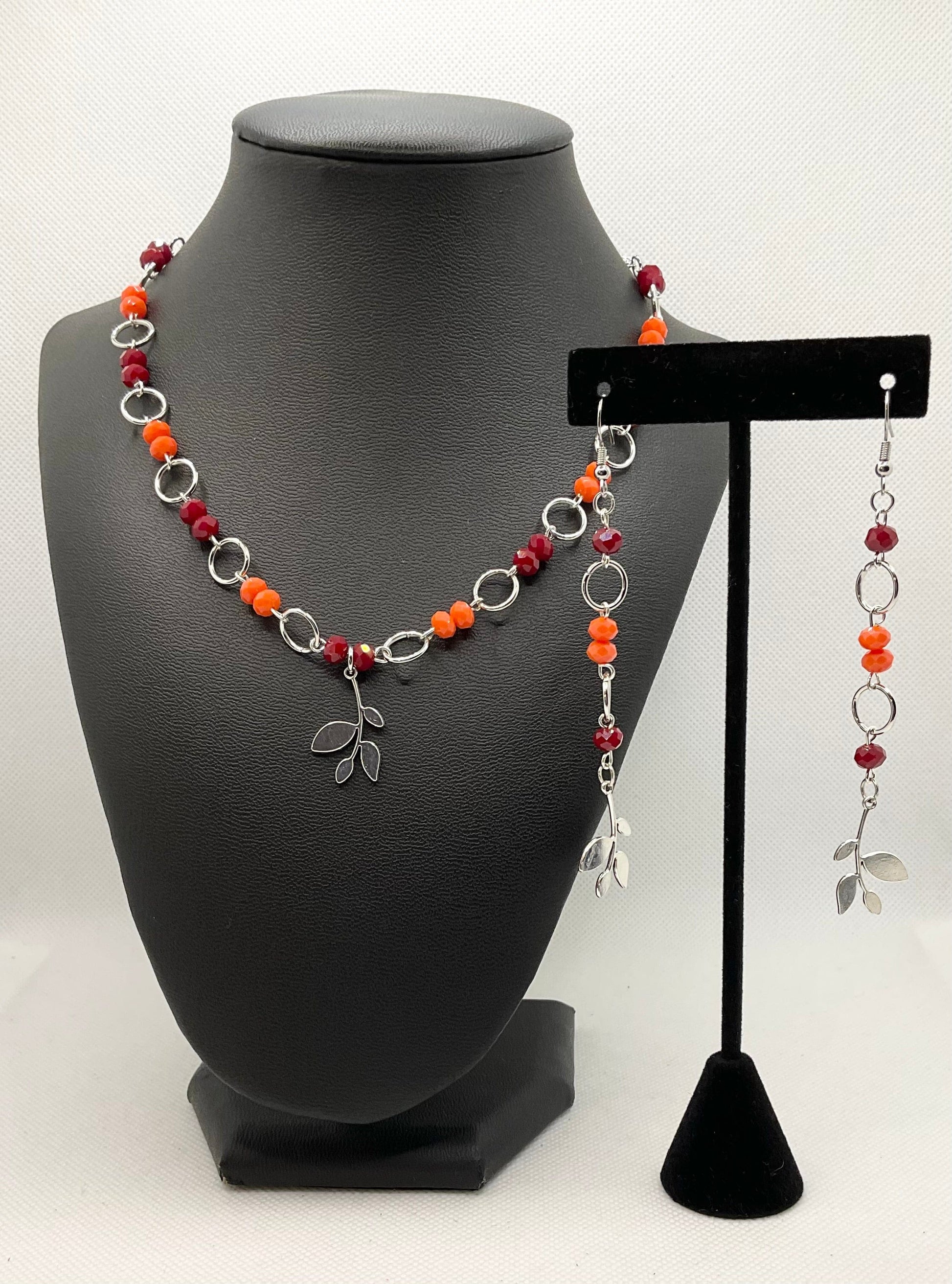 Zuri Love Necklace and earrings Red and Orange Fall Set