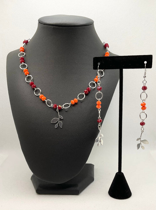 Zuri Love Necklace and earrings Red and Orange Fall Set