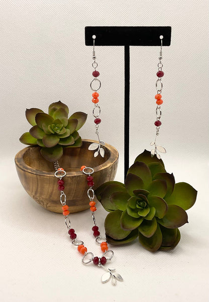 Zuri Love Necklace and earrings Red and Orange Fall Set