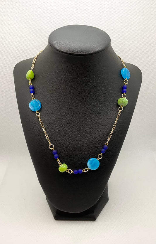 Zuri Love Necklace Blue and Lime Green Necklace Color Size